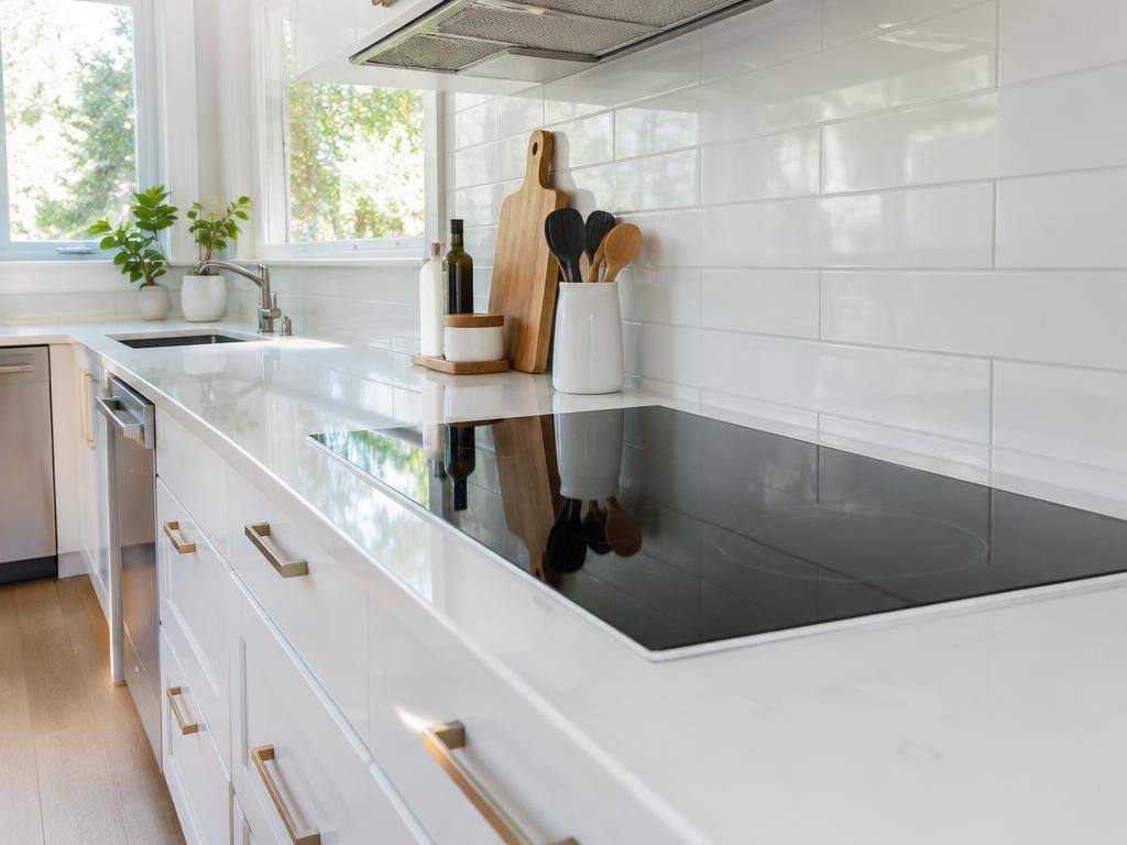 After cleaning: kitchen countertop and glass stovetop
