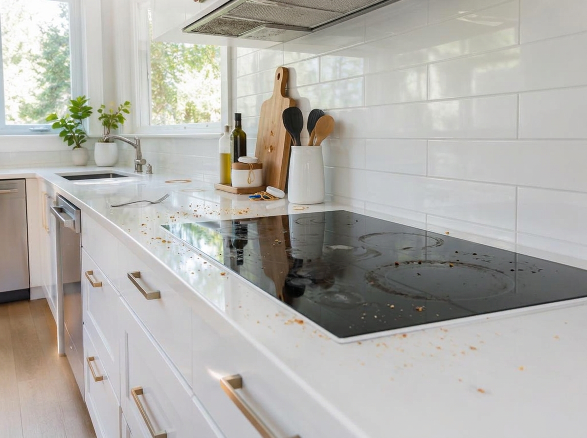 Before cleaning: kitchen countertop and glass stovetop